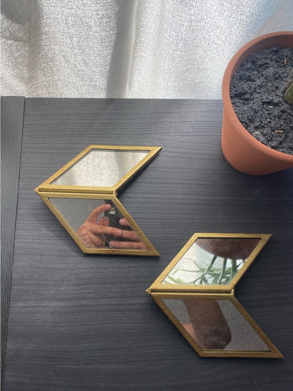 Pair of Antique Gold Metal Geometric Mirrored Wall Accents Geometric Wall Decor